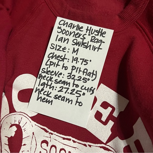 Charlie Hustle Brand Oklahoma Sooners Banner Crewneck Raglan Fleece Sweatshirt - Picture 8 of 8